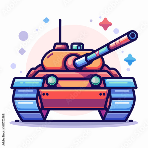 Cartoon tank. Vector illustration in a flat style on a white background.