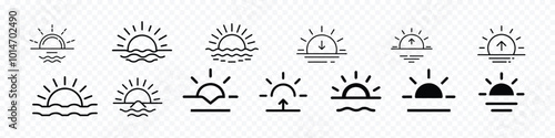 Sunrise sunset icon, Sunrise and sunset icon. Sun shines or sun ray icon. Sun over sea or ocean icons, Minimalist sun logo or sunrise icon or sunset icon,