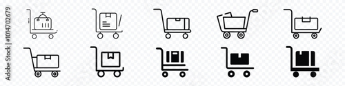 trolley vector icon. Luggage trolley vector icon, Travel luggage icon set in line and flat style. 