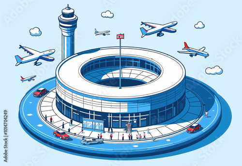 Airport with Circular Terminal and Control Tower 

