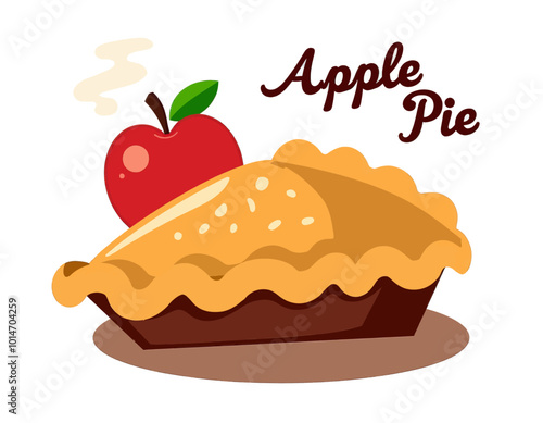 Apple Pie Illustration with Steaming Crust and Apple on Top