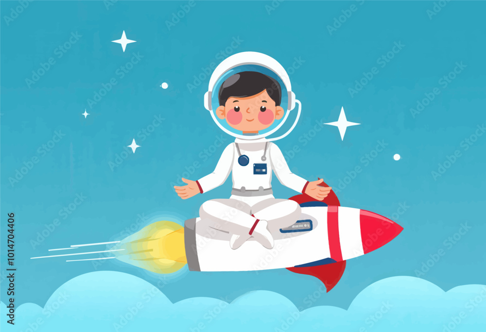 Obraz premium Astronaut Meditating on Rocket 