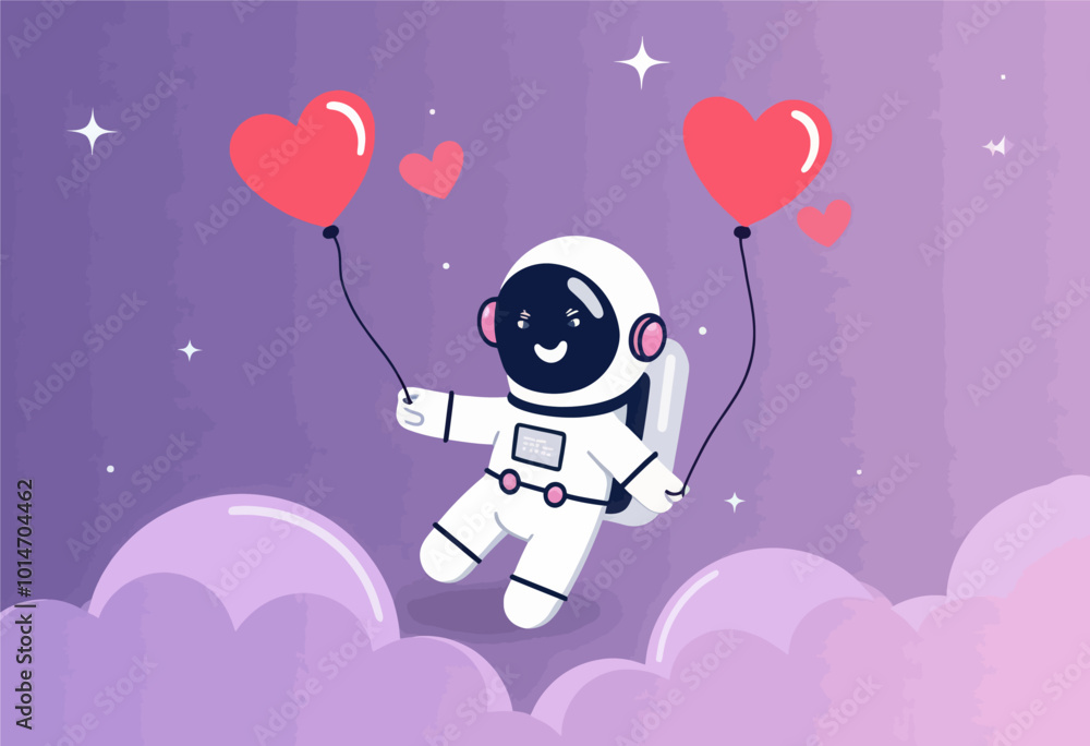 Astronaut with Heart Balloons in Space
Astronaut with Heart Balloons in Space