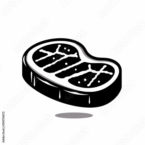 Black and White Steak Icon with Shadow