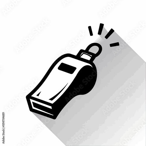 Black and White Whistle Icon with Long Shadow 
