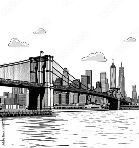 Brooklyn Bridge Skyline Sketch 
