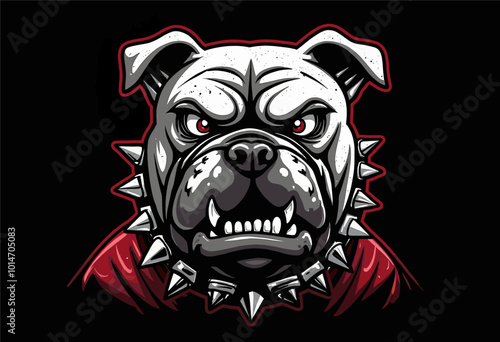 Bulldog with Spiked Collar and Red Clothing 
