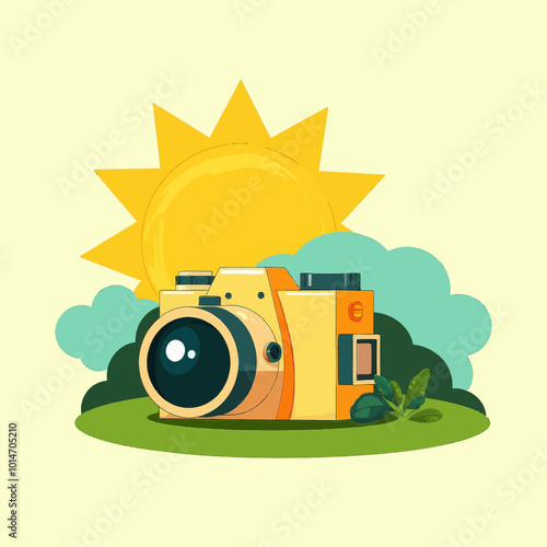 Camera Illustration with Sun and Clouds  
