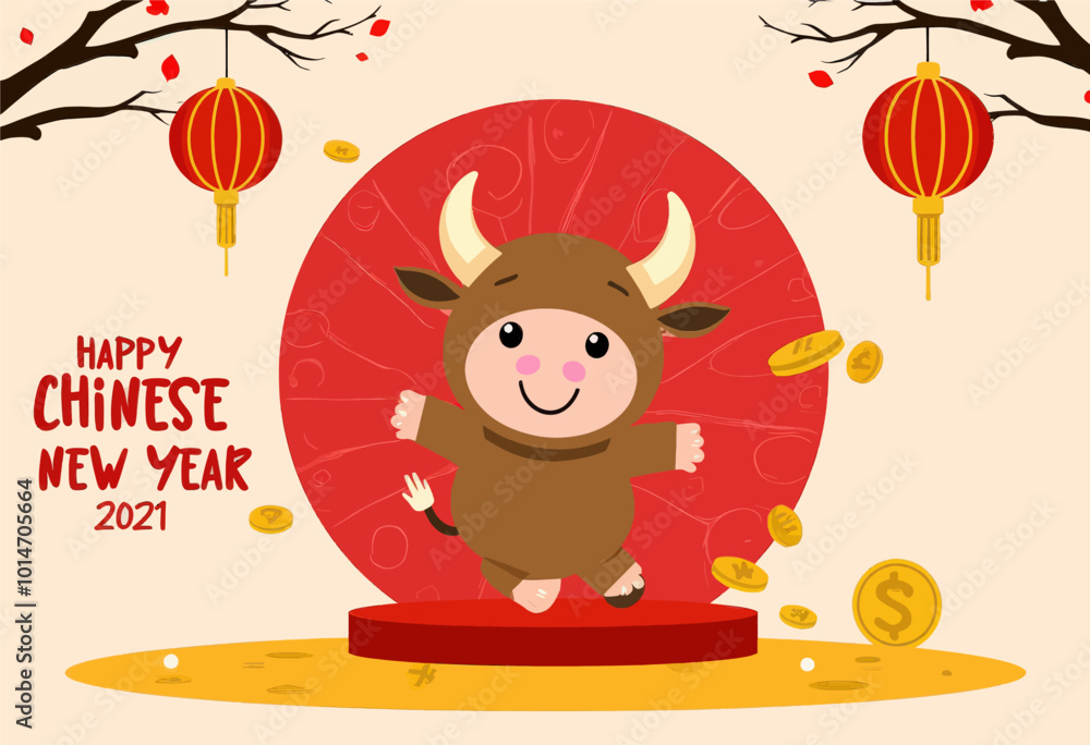 Naklejka premium Chinese New Year Ox Illustration 2021