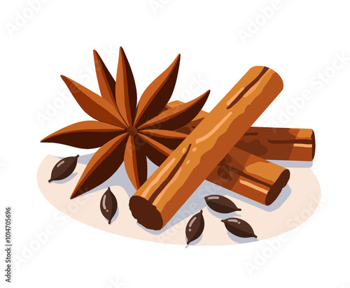 Cinnamon Sticks Star Anise and Seeds  

