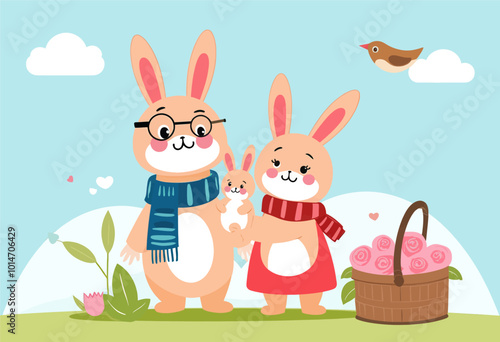 Cute Bunny Family with Baby  
