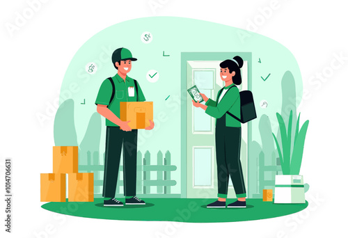 Delivery Person Handing Package to Customer 
