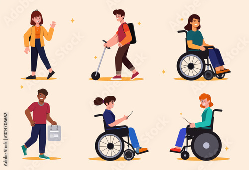 Diverse group of people including wheelchair users 
