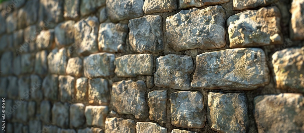 Closeup of an ancient weathered stone wall with a rough textured surface and intricate patterns created by years of erosion and time The irregular blocks and grooves create a rugged Closeup of an ancient weathered stone wall with a rough textured surface and intricate patterns created by years of erosion and time The irregular blocks and grooves create a rugged