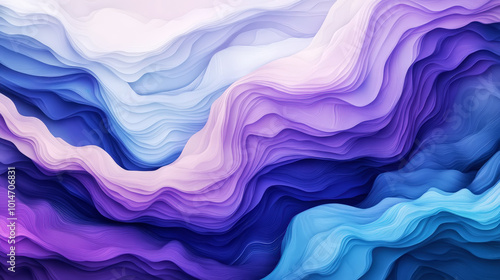 Aesthetic wavy dynamic background. Purple, blue, white, and dark beige colors. Banner template. Generative AI