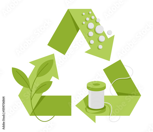 Recyclable fabric - granules to thread and plant, in green colors