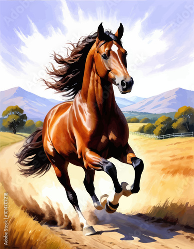 Galloping Horse in Golden Field