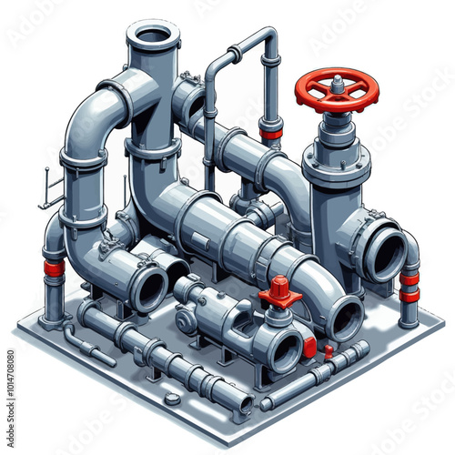 Industrial Pipe System with Valves and Pumps 
