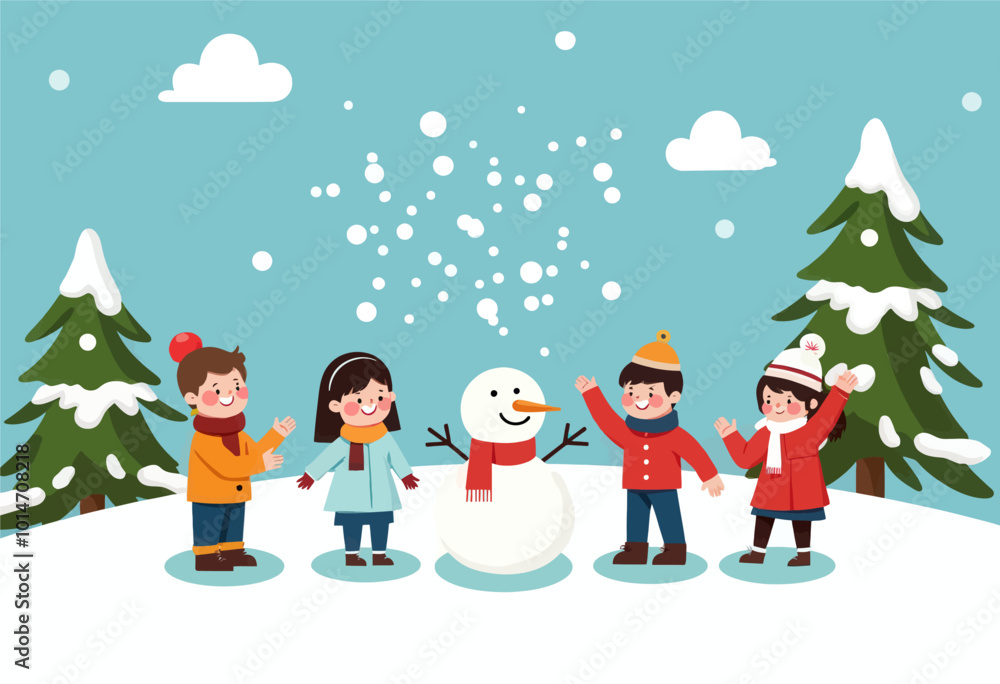 Kids Building Snowman in Winter Snow
Kids Building Snowman in Winter Snow