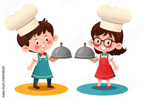 Kids Chef Serving Food 
