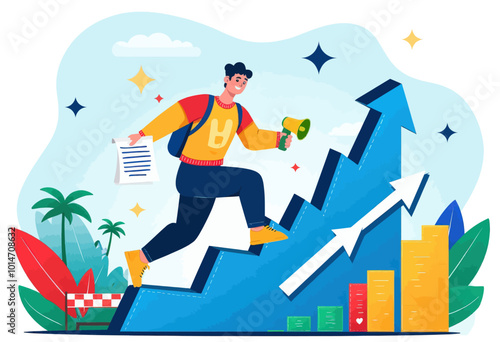 Man Climbing Upward Arrow Graph 
