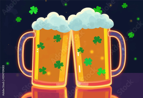 Neon Beer Mugs with Shamrocks 
