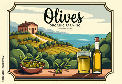 Olive Oil Farming Landscape Illustration 
