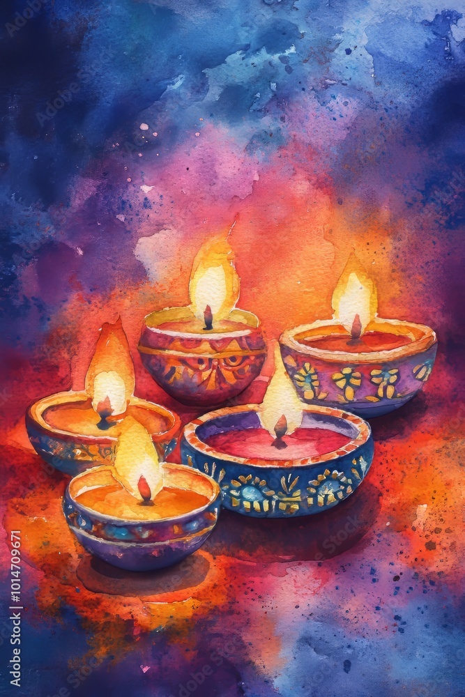 Obraz premium Diwali props in a vibrant watercolor style