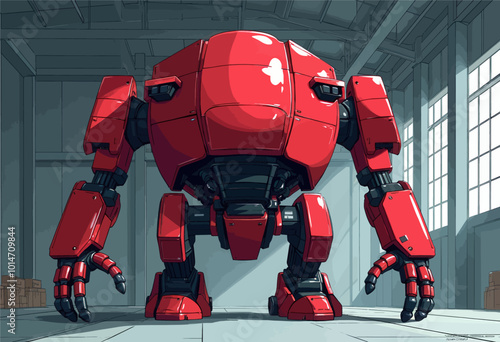 Red Robot in Industrial Setting 
