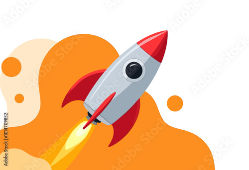 Rocket Launch with Bright Flame