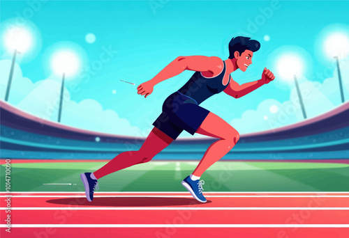 Runner on Track with Baton  

