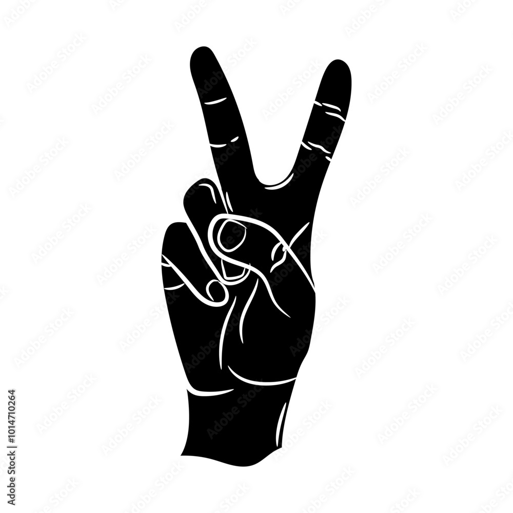 Silhouette of hand with two fingers up in peace or victory symbol, Silhouette of hand in victory pose Silhouette of hand with two fingers up in peace or victory symbol, Silhouette of hand in victory pose