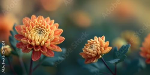 Red-orange chrysanthemum flowers. photo