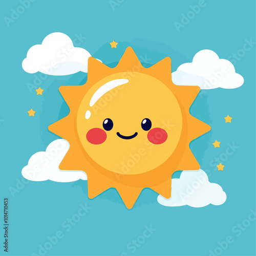 Smiling Sun with Clouds and Stars 
