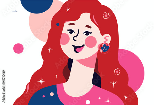 Smiling Woman with Red Hair and Anchor Earring  
