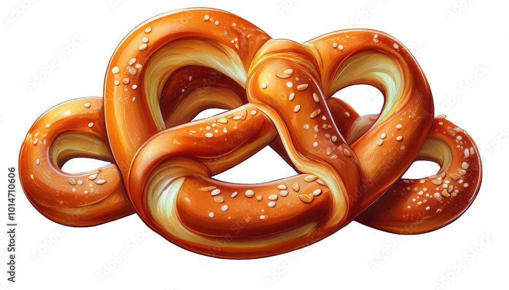 Delicious pretzel with golden brown crust and sesame seeds, isolated on a white background, transparent background. Delicious pretzel with golden brown crust and sesame seeds, isolated on a white background, transparent background.