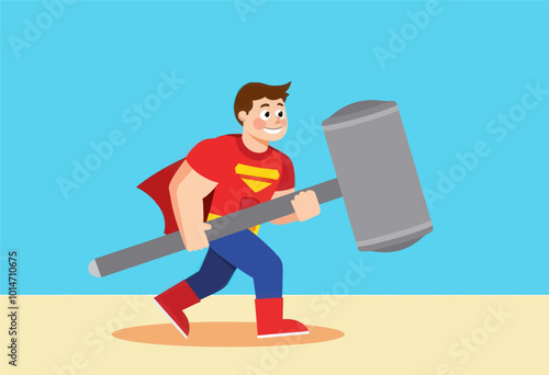 Superhero Holding Large Hammer 
