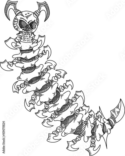 A grotesque centipede skeleton with a deadly tail blade.