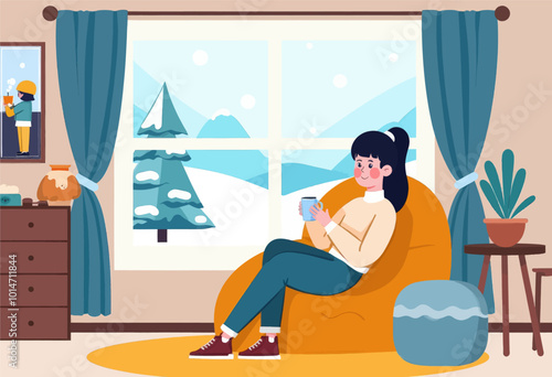 Woman Relaxing at Home in Winter 
