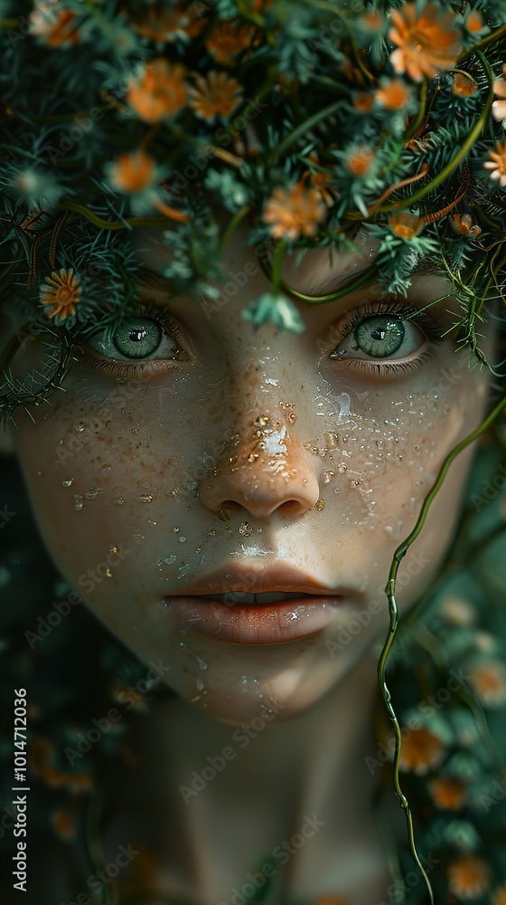 Enchanted Portrait: Woman with Flowers and Green Eyes Enchanted Portrait: Woman with Flowers and Green Eyes