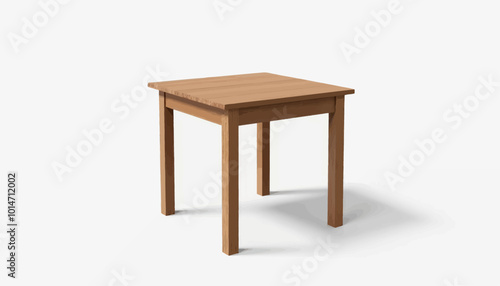 Wooden Square Table on White Background