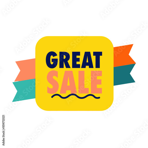 Yellow Great Sale Banner with Ribbons  
