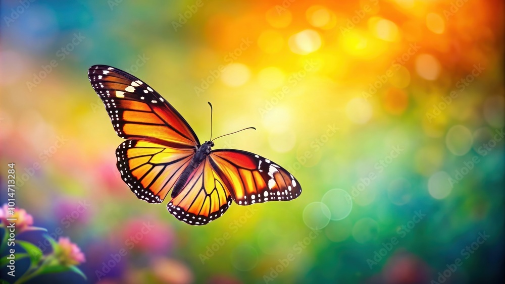 Vibrant butterfly in flight on background, beautiful, blue, yellow, orange, insect, wings, nature, vibrant, flying Vibrant butterfly in flight on background, beautiful, blue, yellow, orange, insect, wings, nature, vibrant, flying