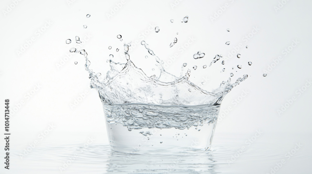 A stunning splash of water creates dynamic ripples and droplets, showcasing beauty of fluid motion and clarity. This image captures essence of freshness and vitality A stunning splash of water creates dynamic ripples and droplets, showcasing beauty of fluid motion and clarity. This image captures essence of freshness and vitality