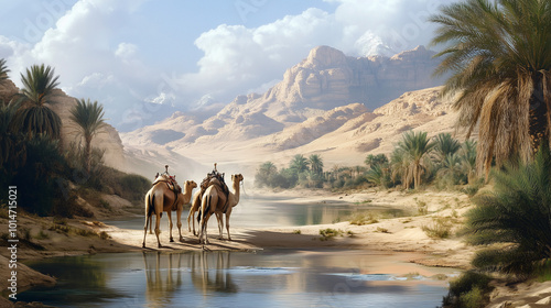 Wallpaper Mural Camels in a desert oasis, landscape wallpaper Torontodigital.ca