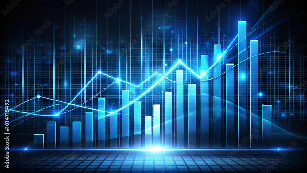 Dynamic blue abstract bar graph with glowing elements, representing data growth and analysis. This visually striking image captures essence of modern data visualization and analytics Dynamic blue abstract bar graph with glowing elements, representing data growth and analysis. This visually striking image captures essence of modern data visualization and analytics
