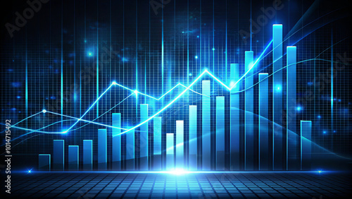 Dynamic blue abstract bar graph with glowing elements, representing data growth and analysis. This visually striking image captures essence of modern data visualization and analytics