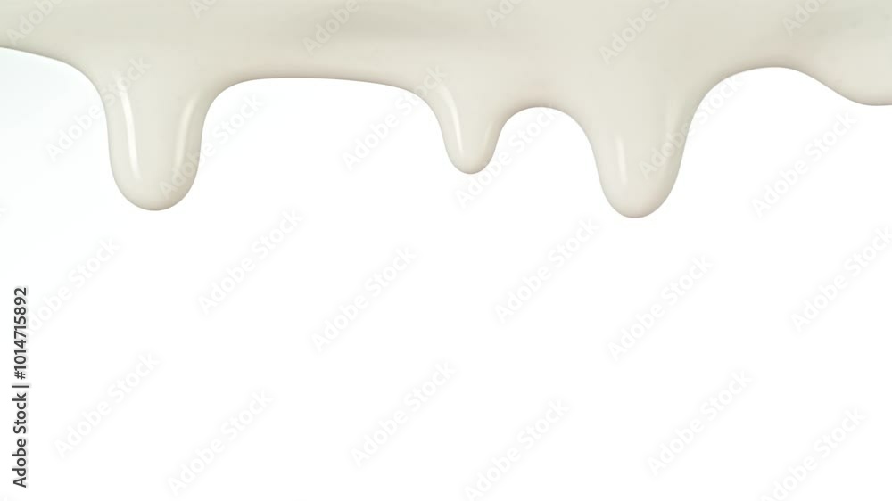 Super Slow Motion Detail Shot of Slowly Dripping Fresh Cream Isolated on White at 1000fps. Super Slow Motion Detail Shot of Slowly Dripping Fresh Cream Isolated on White at 1000fps.