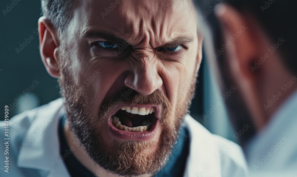 Angry man yelling in mirror. Angry man yelling in mirror.