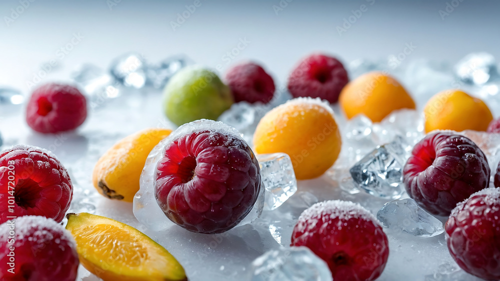 various fruits between chunks of ice various fruits between chunks of ice